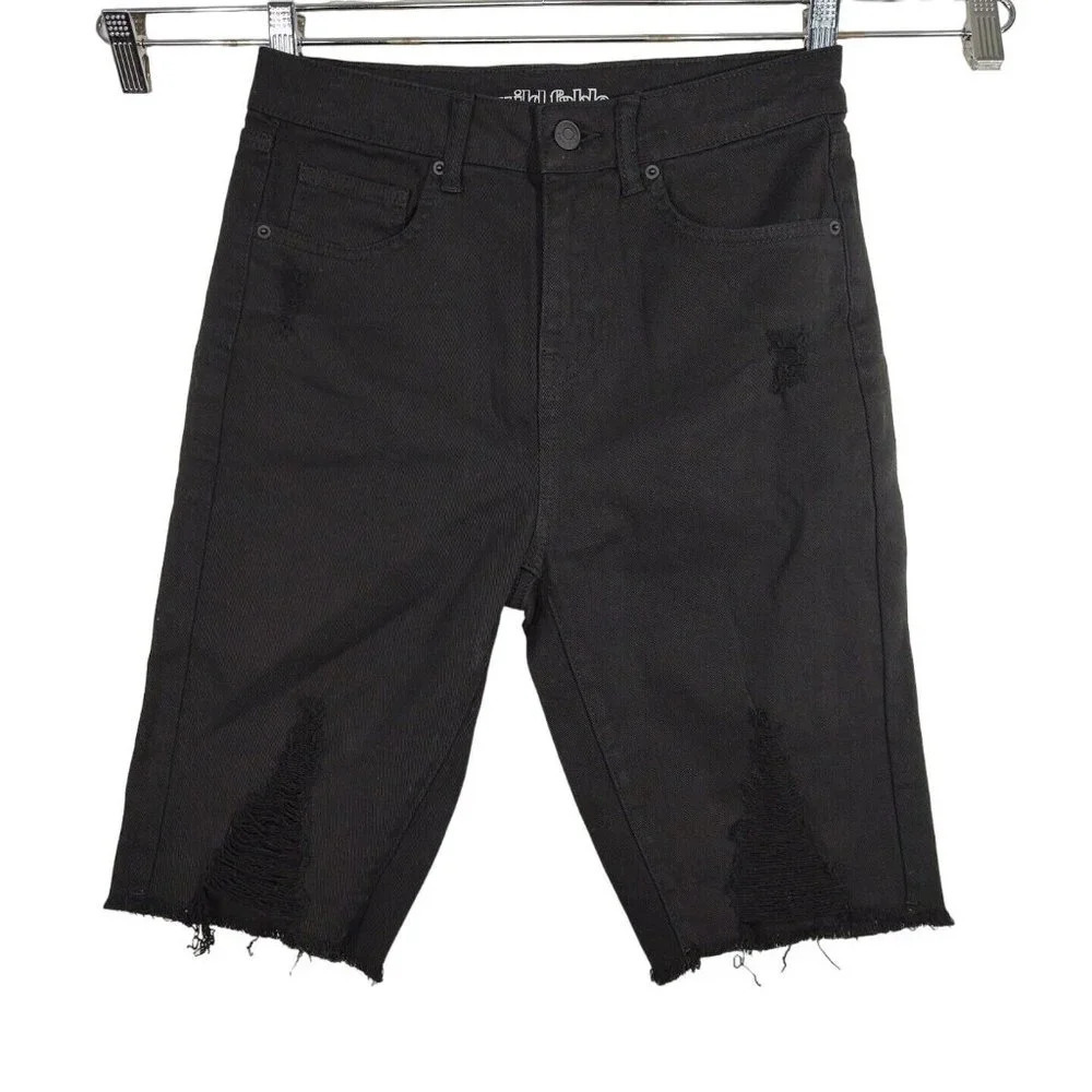 Wild Fable High Rise Black Bike Shorts Women Size 2 Ripped Denim Bermuda